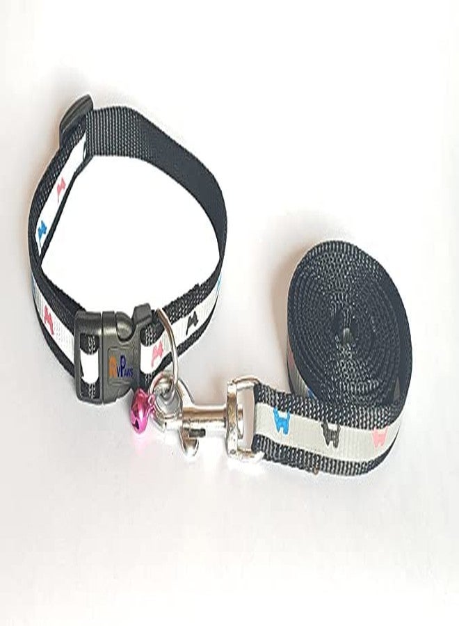 Pups&Pets طوق نايلون قابل للتعديل من Pups&Pets مقاس 0.5 بوصة مع مقود 15 مم - تصميم سريع الفتح وجيد التهوية، طوق لطيف مزود بمشبك سهل الاستخدام وجرس للكلاب والقطط - أسود - Image 3